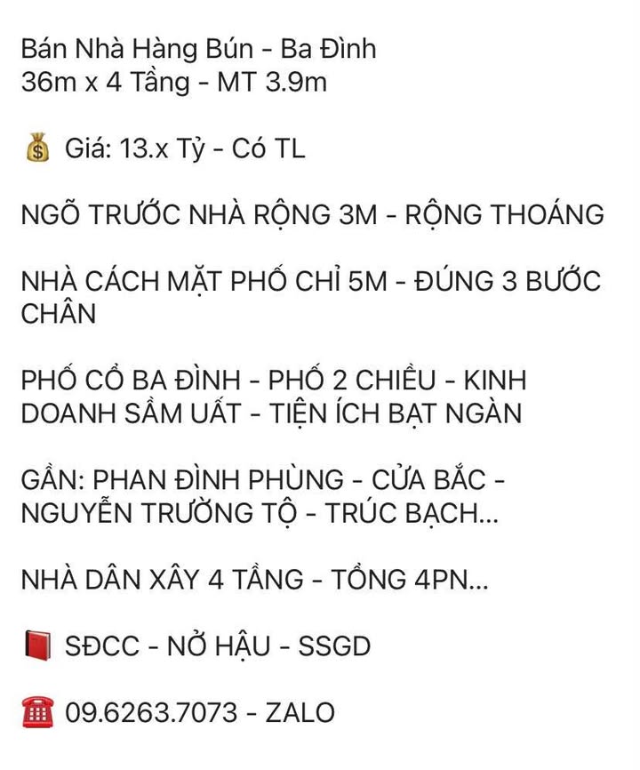 Bán Nhà Hàng Bún - Ba Đình 36m² giá 13 tỷ - Kinh doanh sầm uất