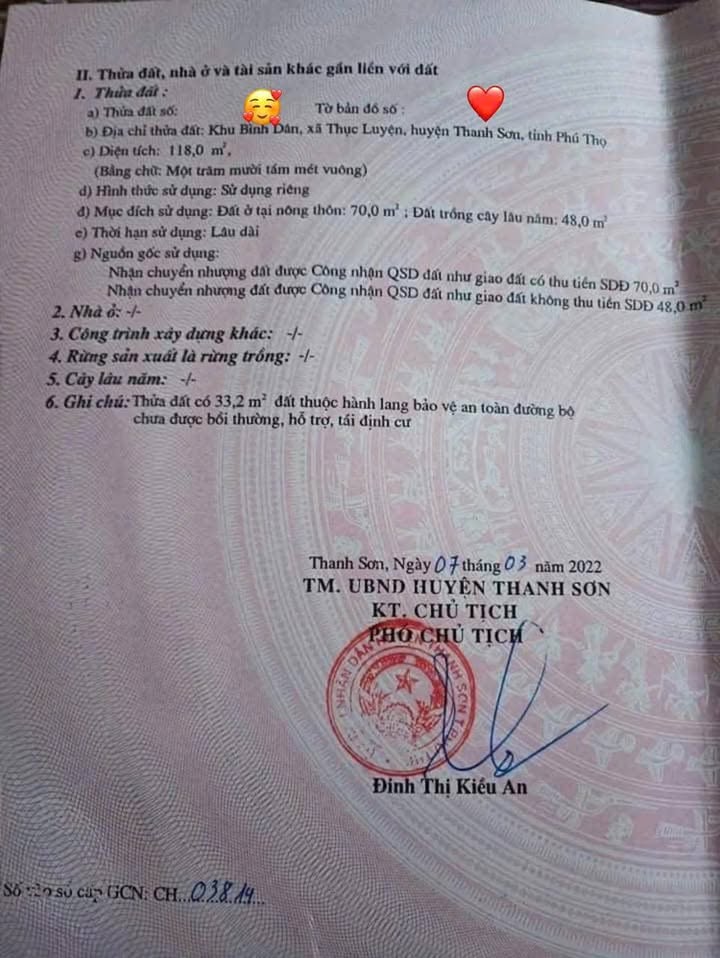 Đất thổ cư tại khu Thục Luyện, Thanh Sơn 118m² giá 1.2 tỷ - Chính chủ bán gấp!