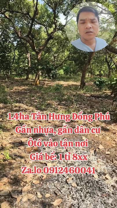 Đất Farm 1.4ha Xã Tân Hưng, Huyện Đồng Phú - Giá chỉ 1.8 tỷ