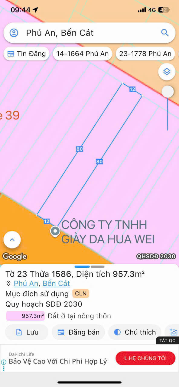 Đất mặt tiền DT744, Xã Phú An, Bến Cát 960m² giá 9 tỷ - Kinh doanh sầm uất!