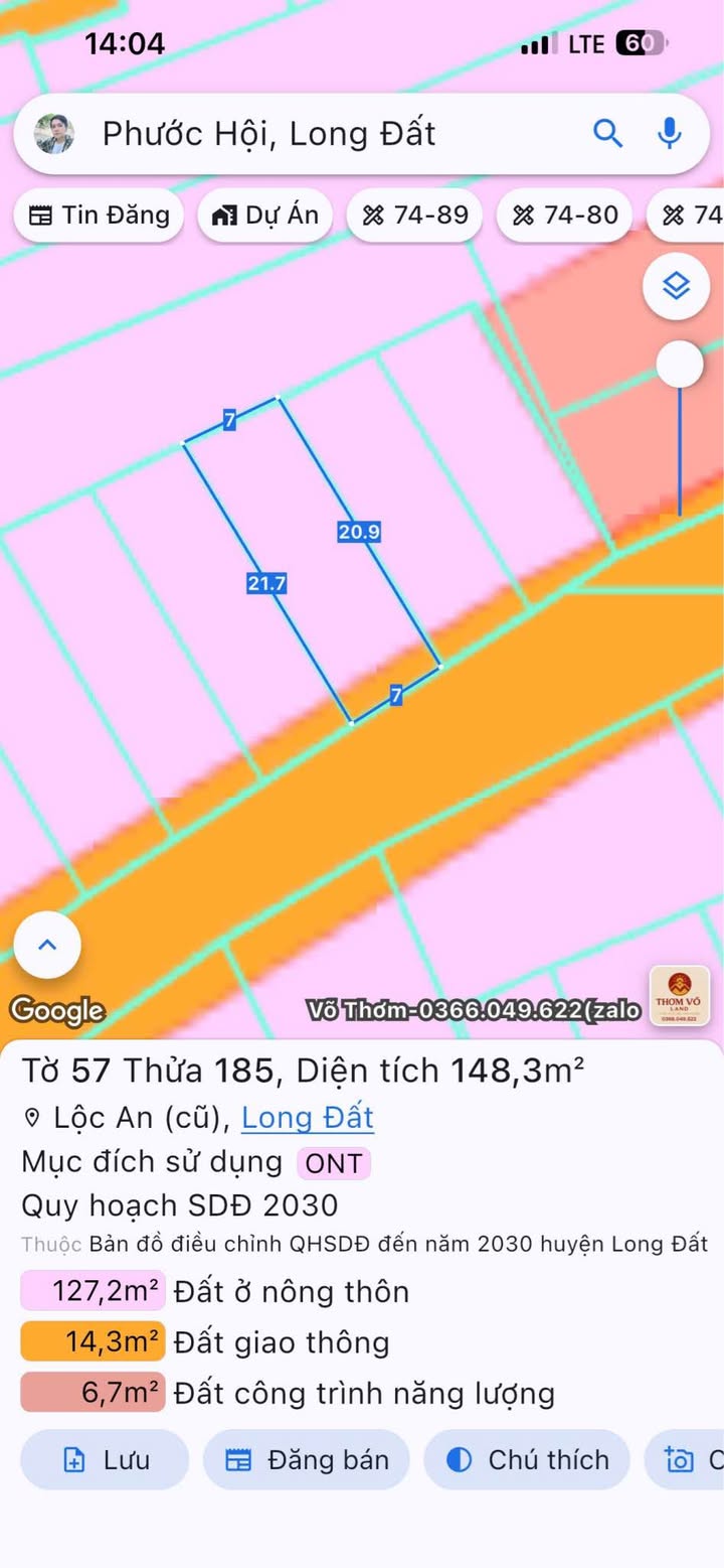 Đất nền Lộc An, Bà Rịa - Vũng Tàu 148m² giá 2.4 tỷ - Gần biển và tiện ích đầy đủ!