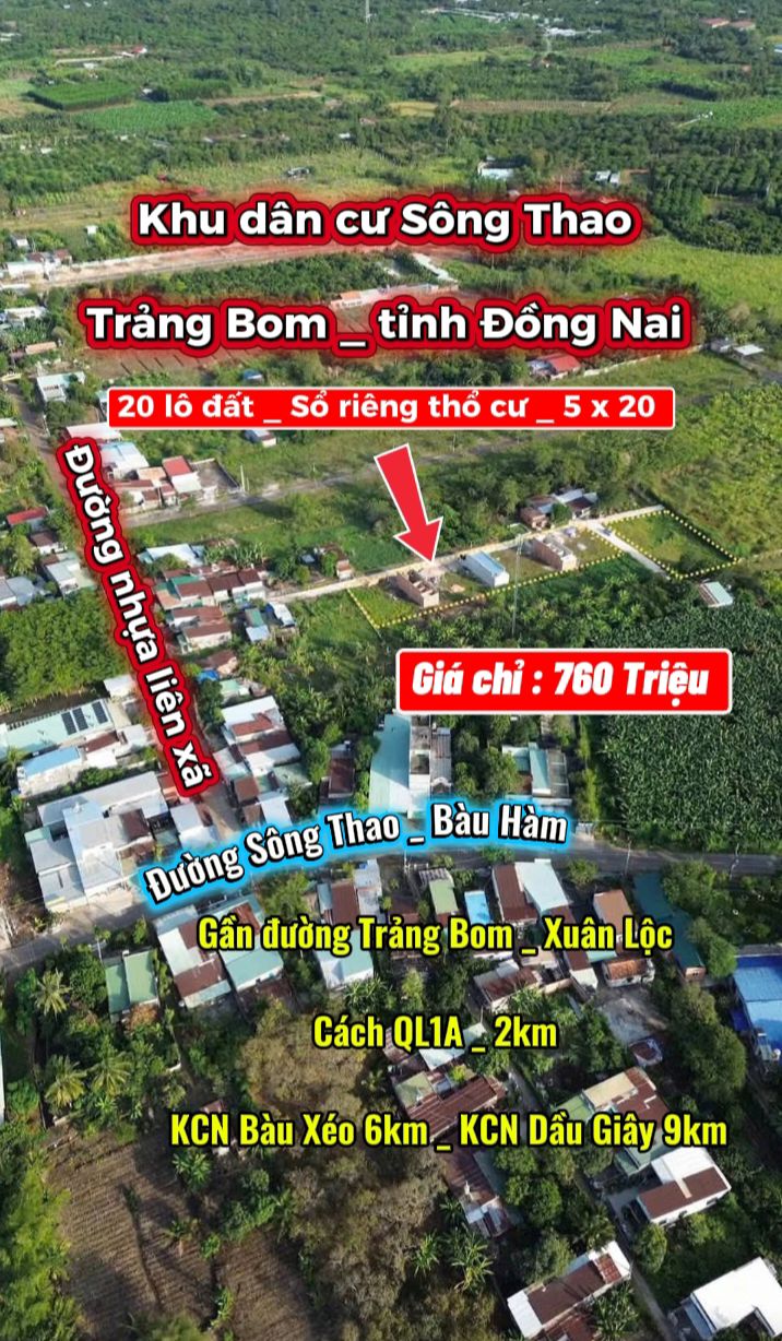 Lô Đất Sổ Hồng 100m² tại Khu Dân Cư Sông Thao, Đồng Nai - Giá chỉ 760 triệu!