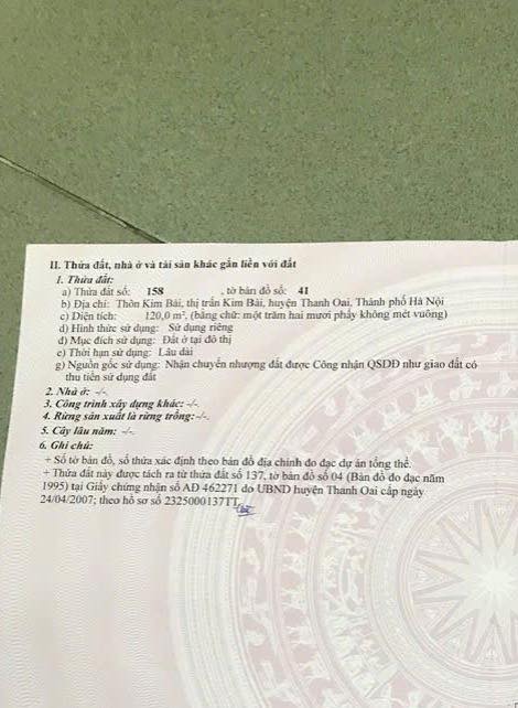 Đất nền Kim Bài - Thanh Oai 120m² giá 6 tỷ - Đường thông ô tô vào tận đất!