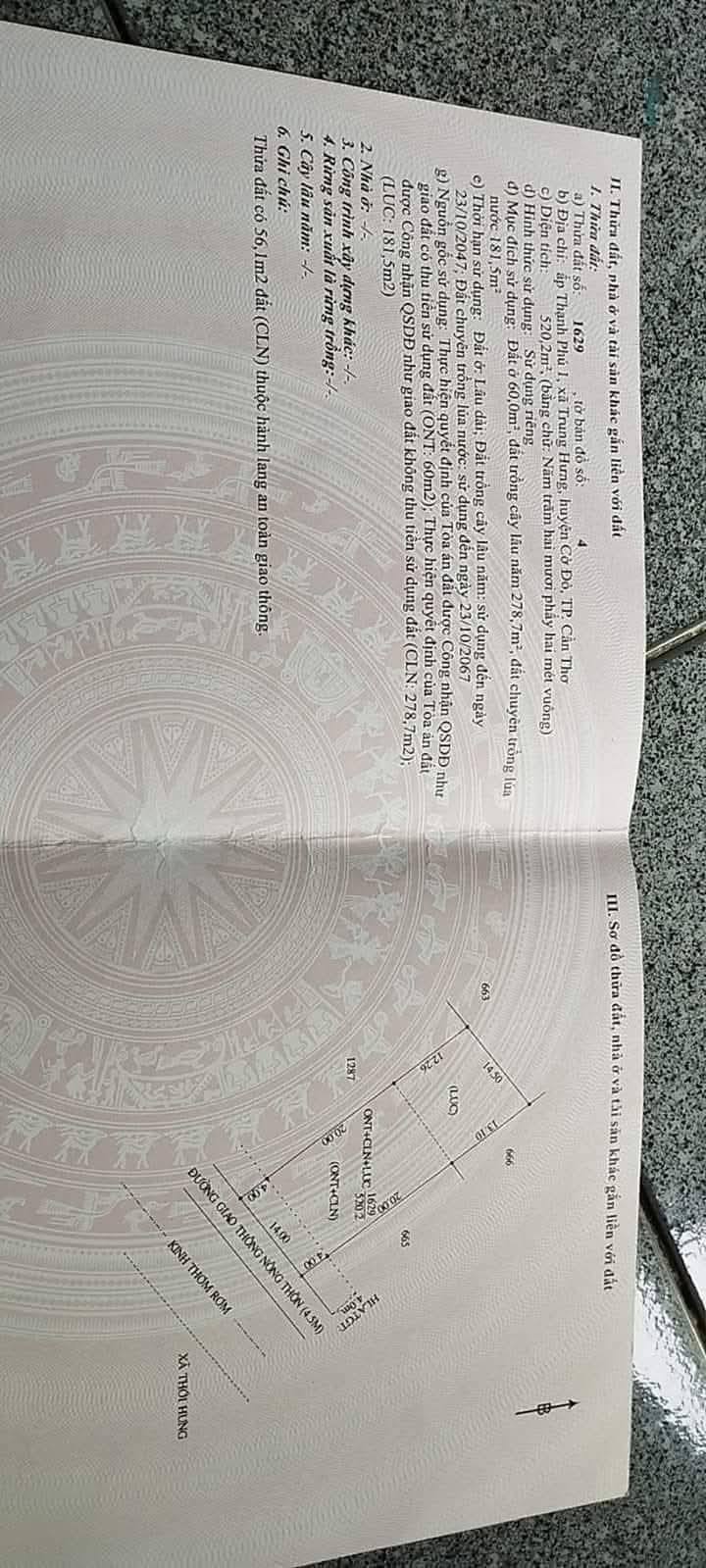 Đất nền mặt tiền Kinh Thơm Rơm, 520m² giá 1 tỷ - Cơ hội đầu tư hấp dẫn!