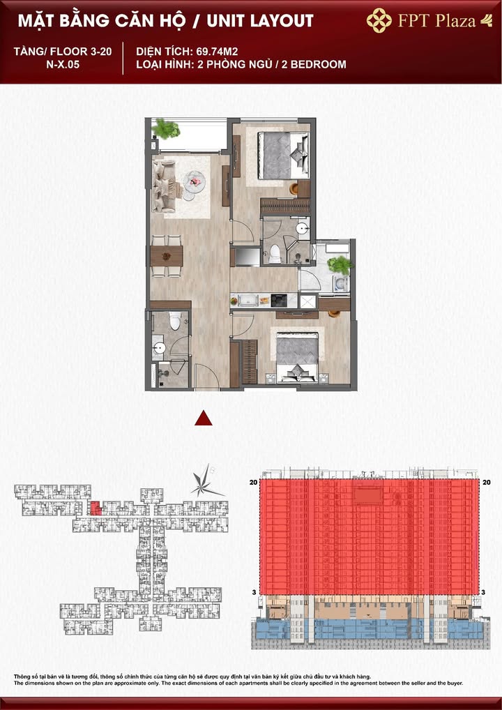 Căn hộ FPT PLAZA 4 Đà Nẵng 69,74m² giá 3,9 tỷ - Hướng Bắc đẹp mắt!