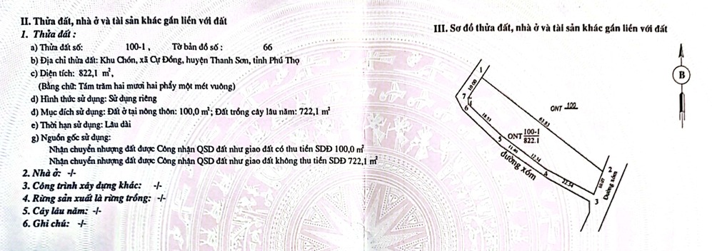 Đất nền Cự Đồng, Thanh Sơn, Phú Thọ 822m² giá 1 tỷ - Sổ đỏ chính chủ