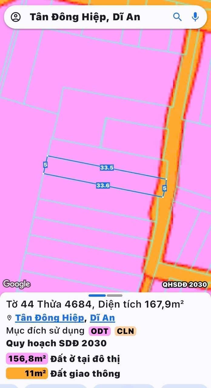 Đất nền Dĩ An 167,9m² giá 3,9 tỷ - Cơ hội đầu tư nhanh chóng!