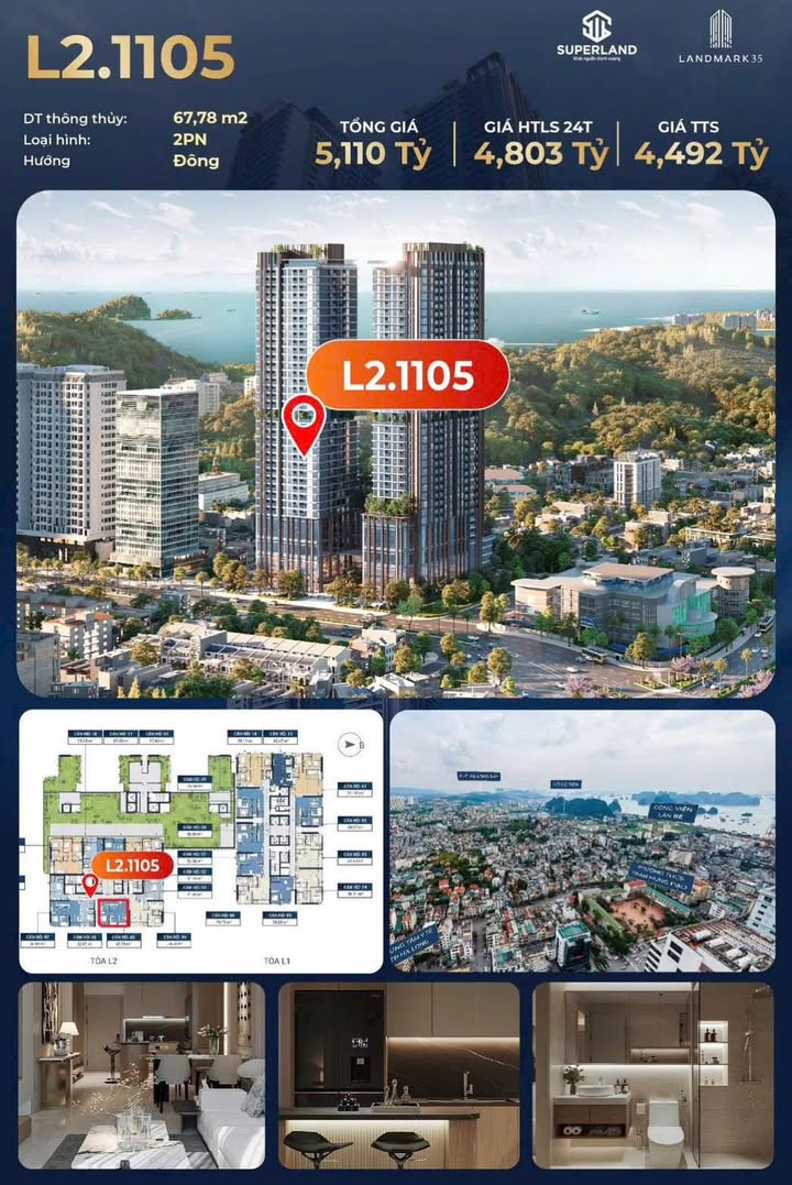 Căn hộ Landmark 35 Hạ Long 68m² giá 4.492 tỷ - View thành phố tuyệt đẹp!
