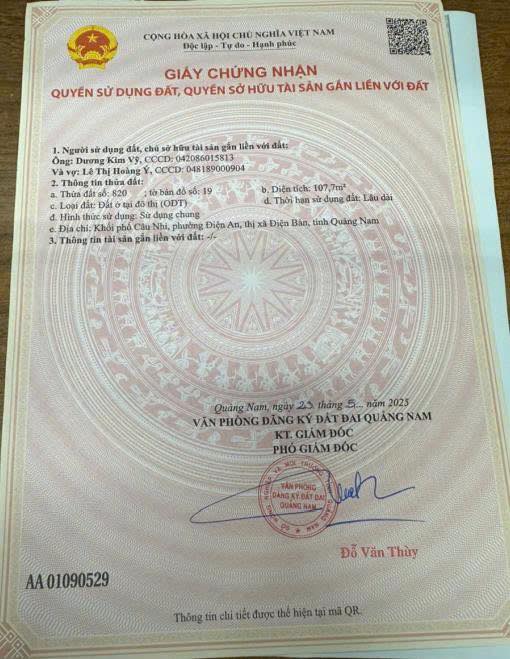 Đất nền đường bê tông 5m Câu Nhi, Điện Bàn 107.7m² giá 1.15 tỷ - Cơ hội đầu tư hấp dẫn!