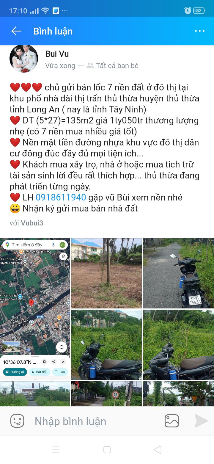 Đất nền khu phố Nhà Dài Thị trấn Thủ Thừa 135m² giá 1.05 tỷ - Cơ hội đầu tư tuyệt vời!