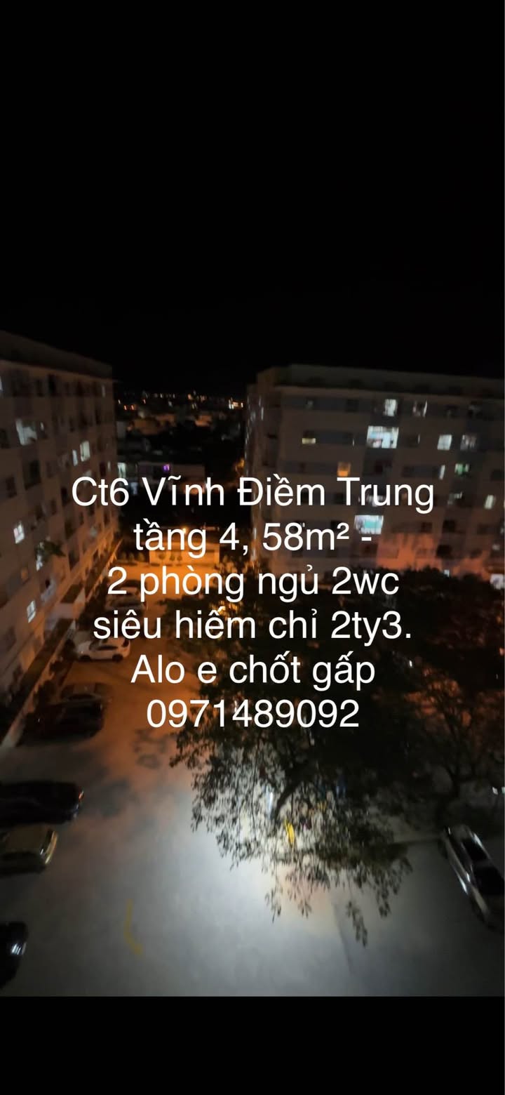 Căn hộ Ct6 Vĩnh Điềm Trung 58m² giá 2.3 tỷ - Siêu hiếm, nhanh tay chốt ngay!