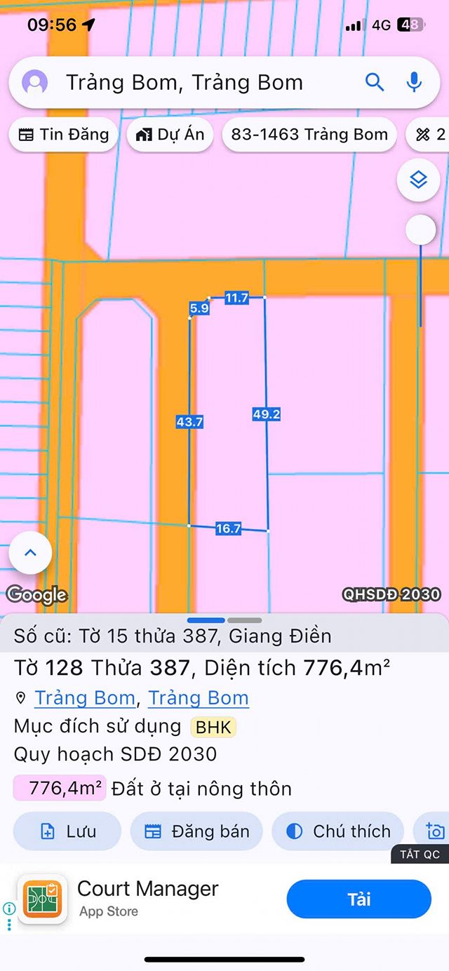 Đất nền 776m² tại xã Giang Điền, giá 1.6 tỷ - Cơ hội đầu tư hấp dẫn!