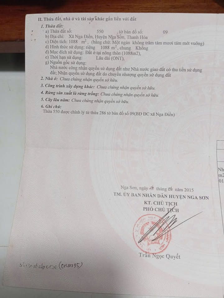 Đất nền Xã Nga Điền 1088m² giá 2.1 tỷ - Sổ đỏ chính chủ, dọn vào ở ngay!