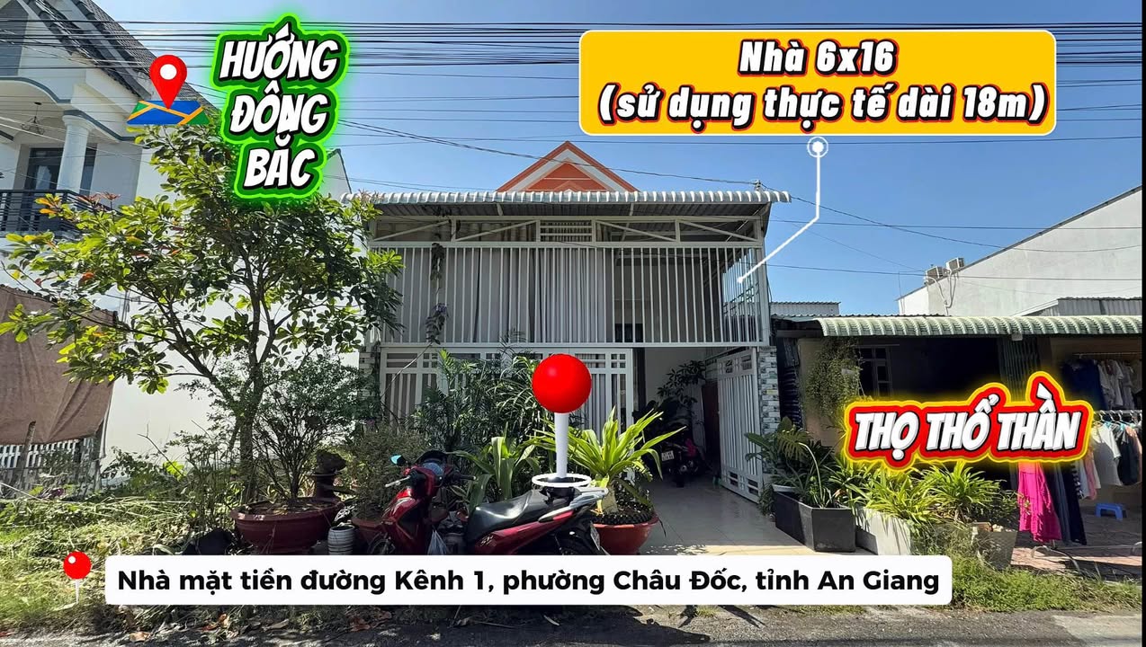 Nhà mặt tiền đường Kênh 1, Châu Đốc, 96m² giá 1.6 tỷ - Sẵn sàng vào ở ngay!