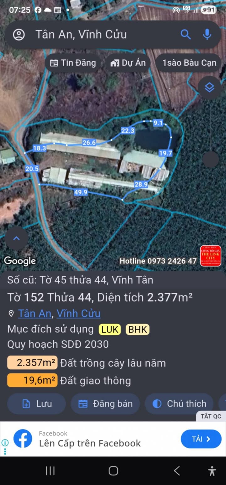 Đất Farm 3,8 sào tại Xã Tân An, Vĩnh Cửu - Giá chỉ 2,9 tỷ