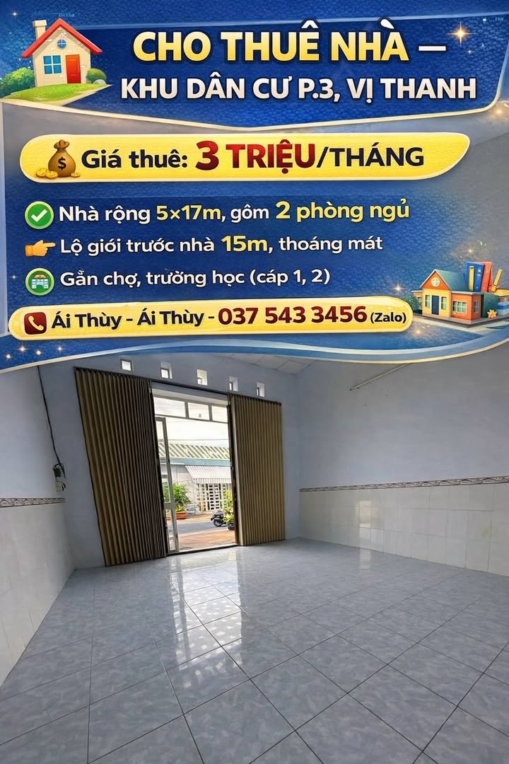 Nhà cho thuê tại Khu Dân Cư Phường 3, Vị Thanh 85m² giá 3 triệu - Nơi an cư lý tưởng!