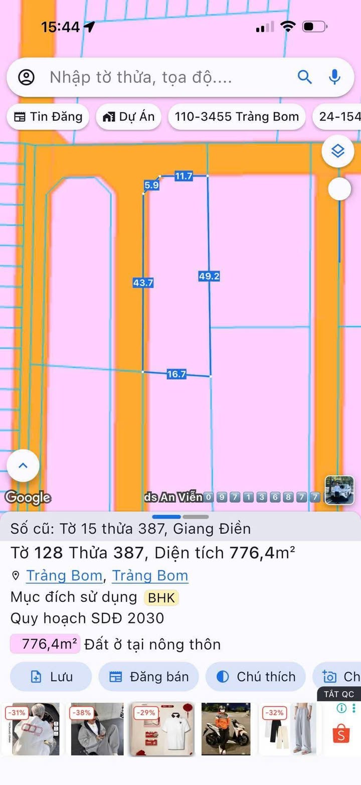 Đất góc 2 mặt tiền xã Giang Điền 776m² giá 1.6 tỷ - Sẵn sàng đầu tư!