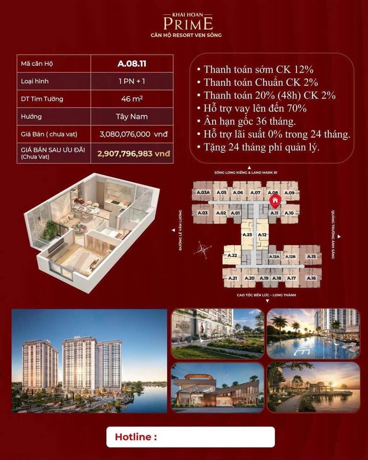 Căn hộ 1PN Tháp Vinci Quận Bình Thạnh 45m² giá 2,9 tỷ - Sở hữu ngay với 580 triệu!