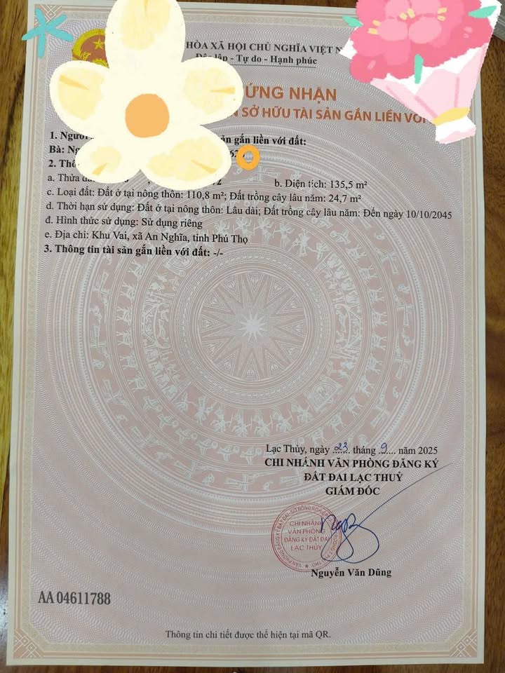 Đất thổ cư 135m² tại xã An Nghĩa, huyện Lạc Thủy - Giá chỉ 553 triệu VND