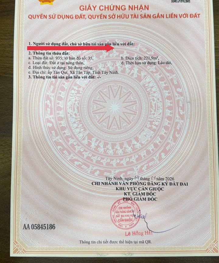 Đất thổ cư Ấp Tân Quý, Xã Tân Tập, 221,9m² giá 750 triệu - Cơ hội vàng cho đầu tư!