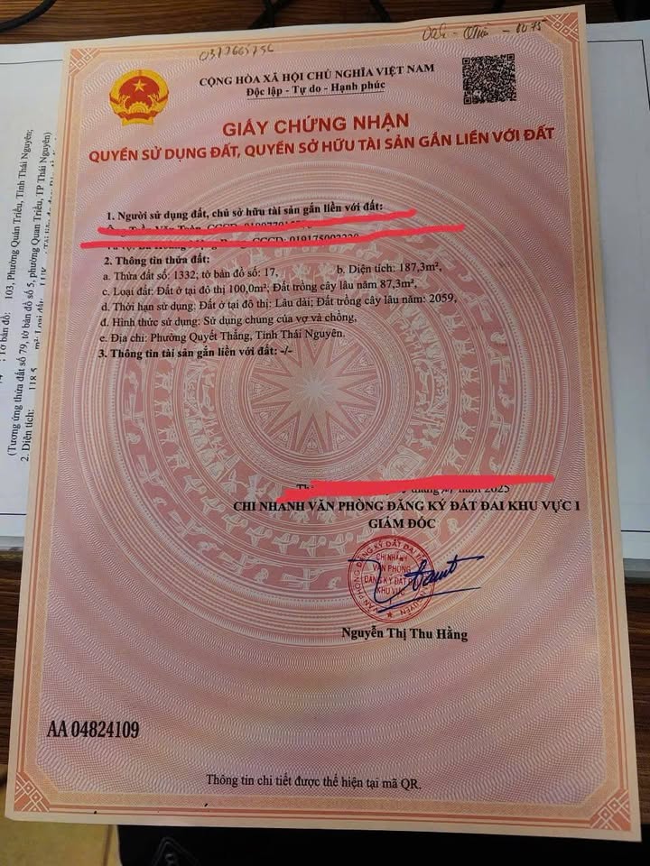 Đất nền tại đường Quang Trung, Thái Nguyên 187m² giá chỉ 2.9 tỷ - Cơ hội đầu tư tuyệt vời!