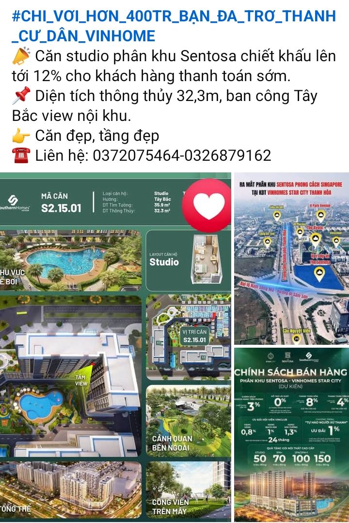 Căn hộ studio Vinhomes Sentosa 32m² giá chỉ 400 triệu - Cơ hội đầu tư tuyệt vời!