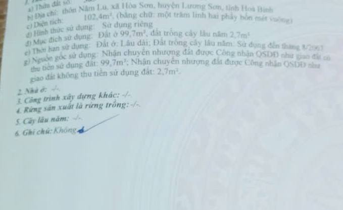 Đất nền thổ cư Lương Sơn 102m² giá chỉ 2,x tỷ - Đầu tư sinh lời ngay!