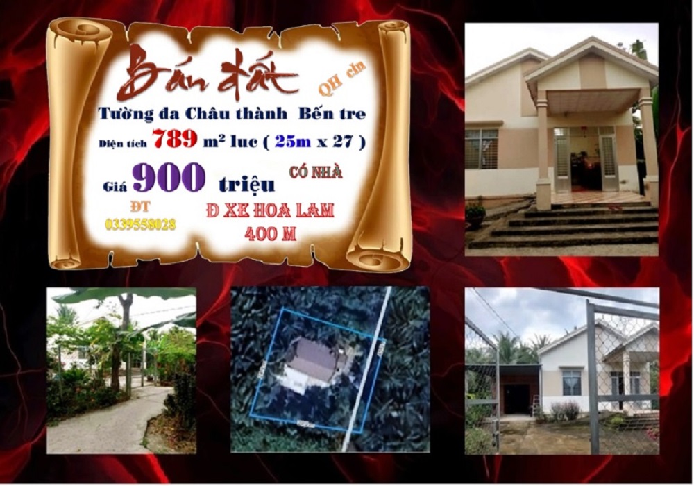 Nhà đất Tường Đa - Châu Thành - Bến Tre 789m² giá 900 triệu - Cơ hội đầu tư tuyệt vời!