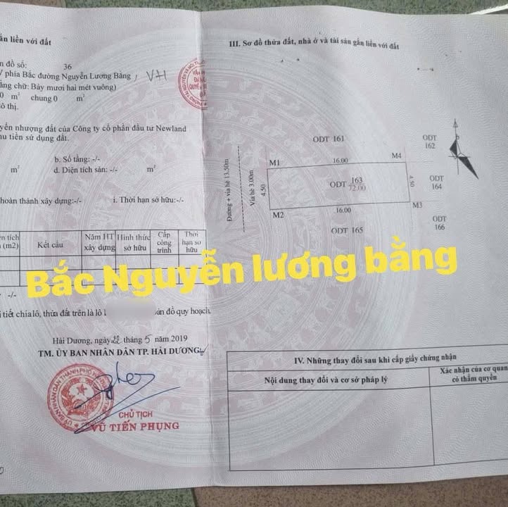 Đất nền khu thị Bắc Nguyễn Lương Bằng 72m² giá 3.8 tỷ - Hướng Tây, đường rộng thoáng!