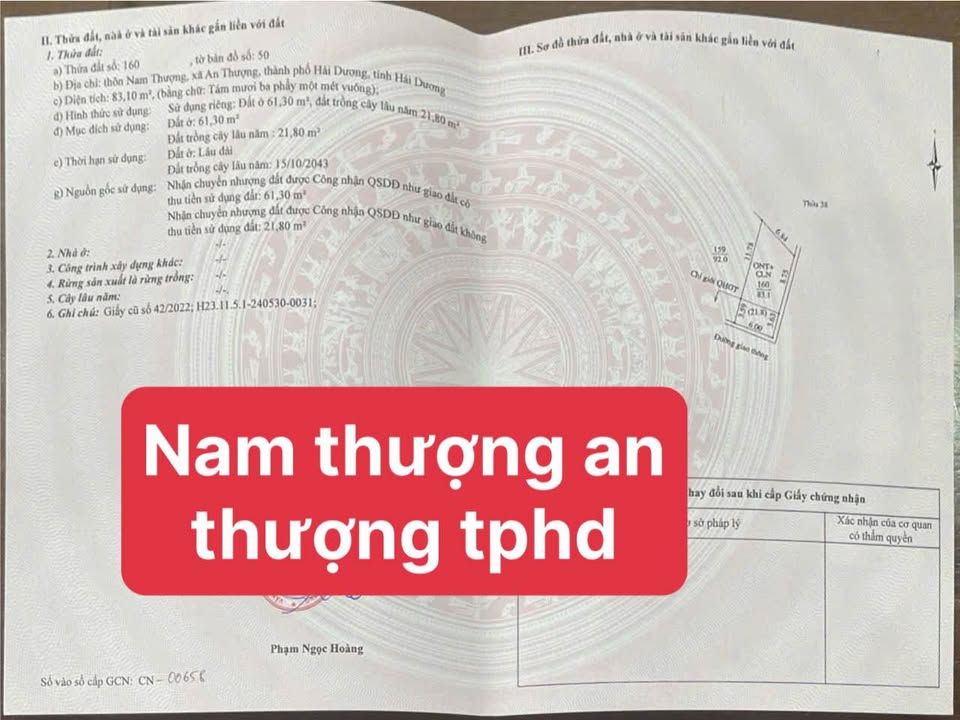Đất nền An Thượng, TP Hải Dương 83m² giá 1 tỷ - Đường rộng thông thoáng