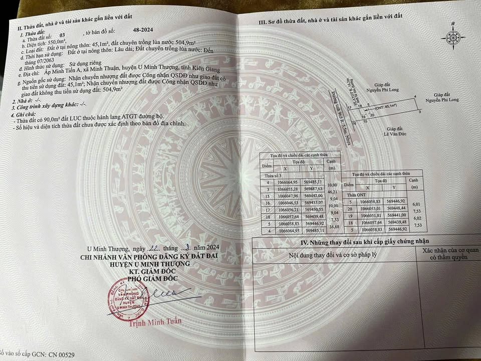 Đất nền 600m² tại ấp Minh Tiến A, xã U Minh Thượng - Cơ hội đầu tư hiếm có!