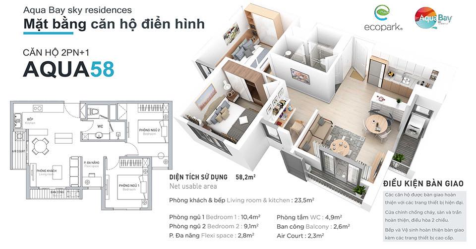 Căn hộ SKY2 AQUABAY - Phụng Công, Văn Giang 58m² giá 3.5 tỷ - Chính chủ bán gấp!