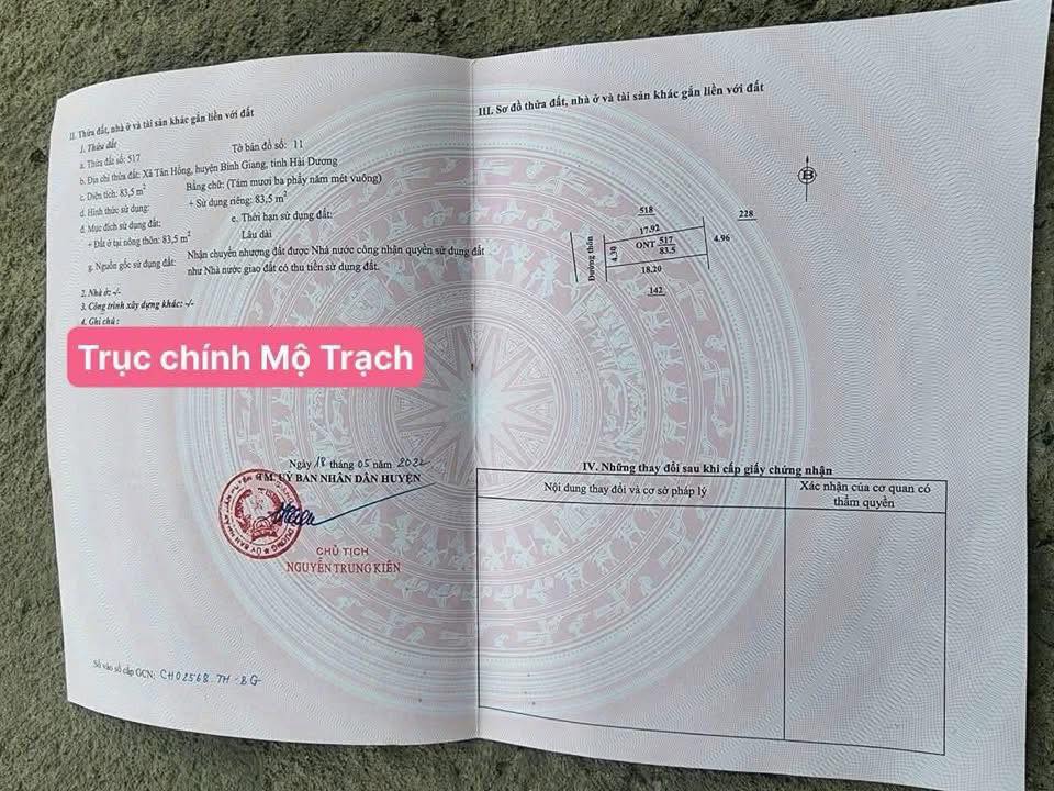 Đất nền thôn Mộ Trạch, Tân Hồng 83m² giá 1.2 tỷ - Ô tô tránh nhau