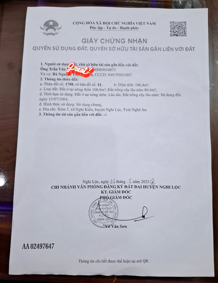 Đất nền Xóm 5, Xã Nghi Kiều 186m² giá chỉ 500 triệu - Cơ hội đầu tư hiếm có!