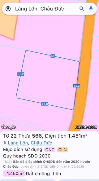Đất nền Láng Lớn, Châu Đức, 1435m² giá chỉ 158.95 tỷ - Sổ hồng chính chủ!