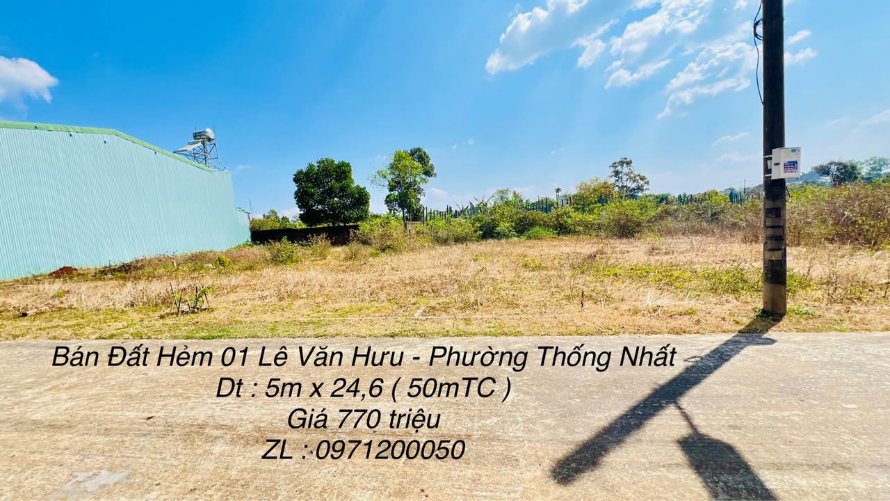 Đất hẻm chính 01 Lê Văn Hưu, Phường Thống Nhất, 123m² giá 770 triệu - Đầu tư sinh lời tuyệt vời!
