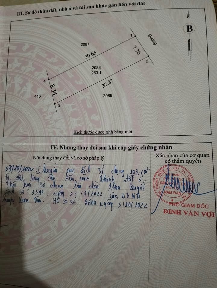 Đất thổ cư xã Nam Đàn 253m² giá 890 triệu - Sổ hồng chính chủ