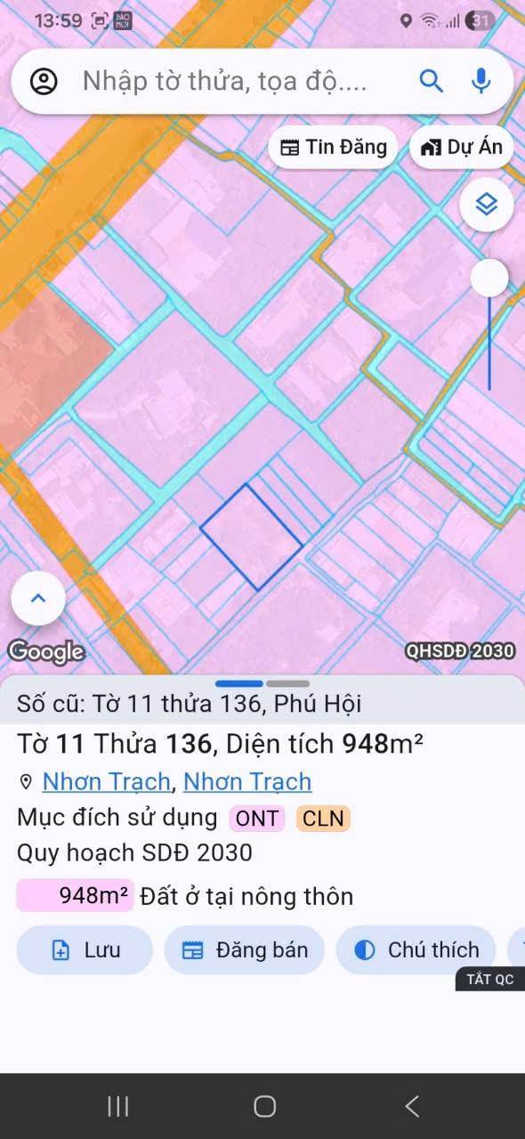 Đất nền 945m² Huyện Nhơn Trạch giá 6 tỷ - Sổ hồng chính chủ!