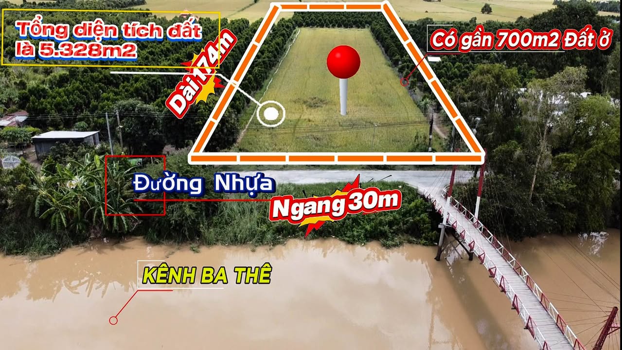 Đất nền đẹp tại Ô Long Vĩ, An Giang 5.328,8m² - Giá 2,1 tỷ - Tài lộc hội tụ!