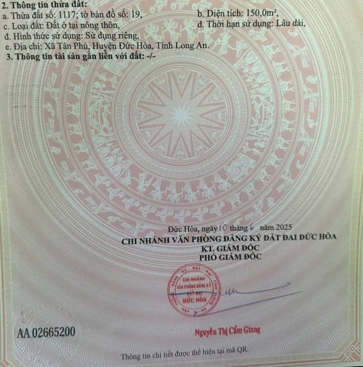 Đất thổ cư 150m² xã Tân Phú giá 600 triệu - Đường Bàu Trai & Hồ Chí Minh