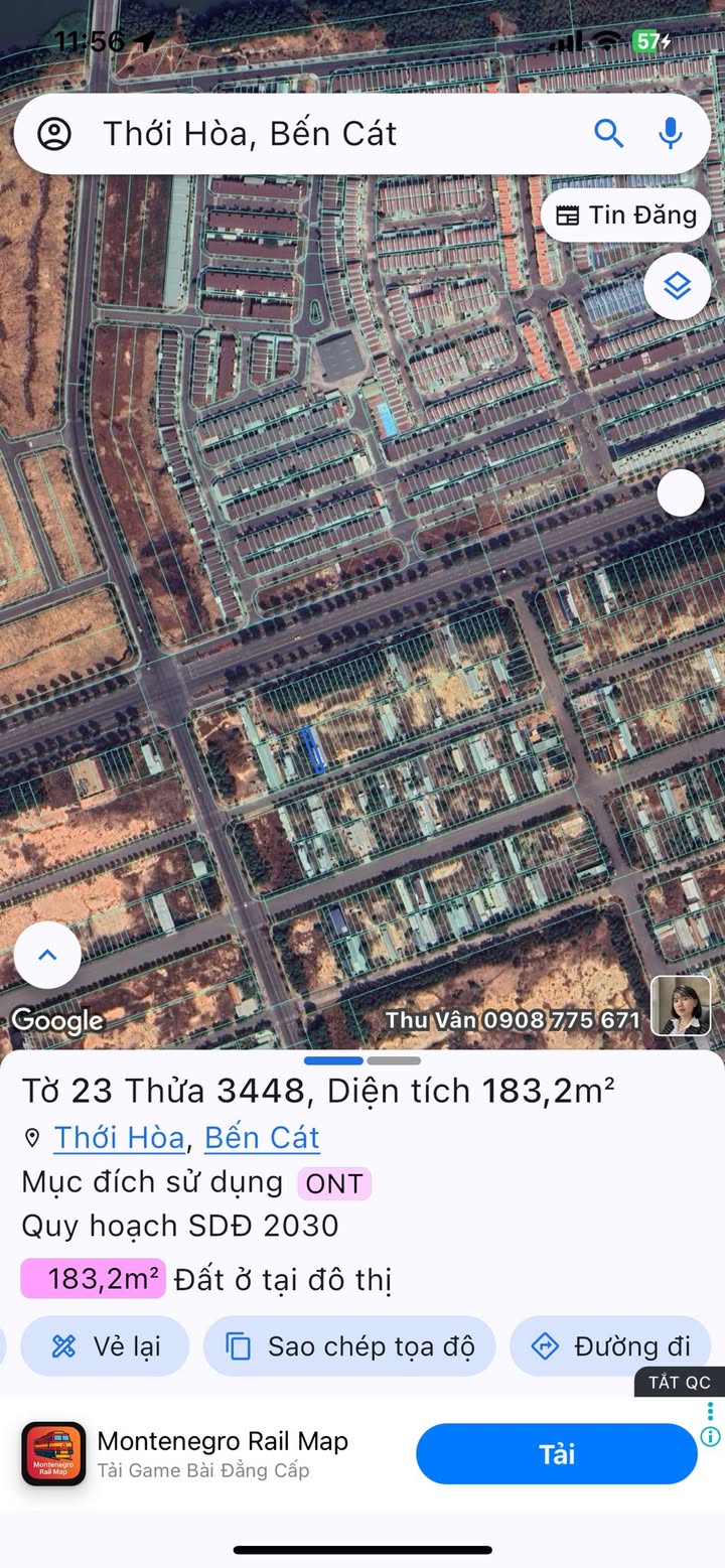 Đất nền Phường Thới Hòa, Bến Cát 185m² giá 1.895 tỷ - Sổ hồng chính chủ, vị trí đắc địa!