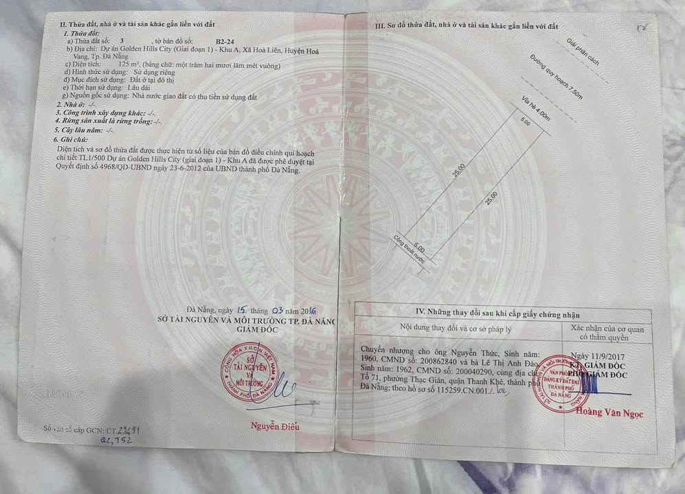 Đất nền Golden Hills Đà Nẵng 125m² giá 3.7 tỷ - Cơ hội đầu tư sinh lời!