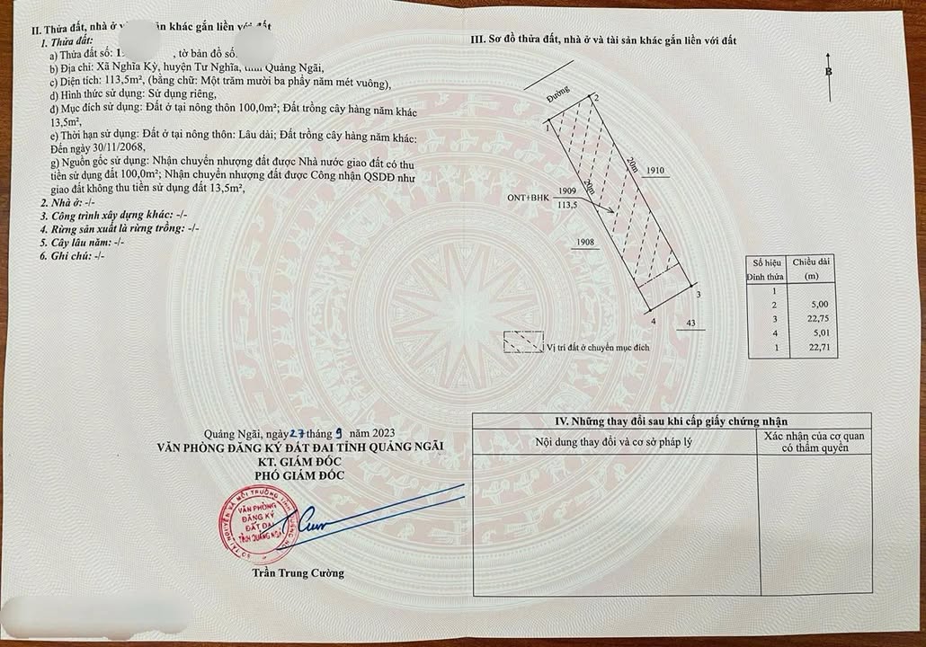 Đất nền Nghĩa Kỳ, Tư Nghĩa 113m² giá 300 triệu - Sổ hồng chính chủ!