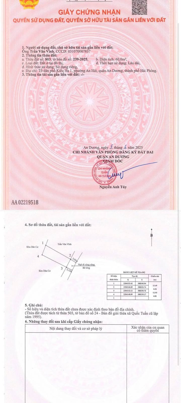 Đất Kiều Hạ, Quốc Tuấn, An Lão 60m² giá 600 triệu - Nở hậu phong thủy đẹp!