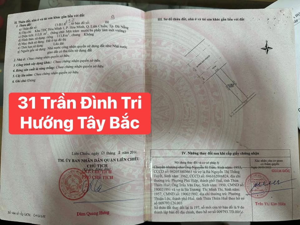 Bán đất tặng nhà cấp 4 mặt tiền Trần Đình Tri, Đà Nẵng 114m² giá 11.5 tỷ - Vị trí đẹp sát biển!