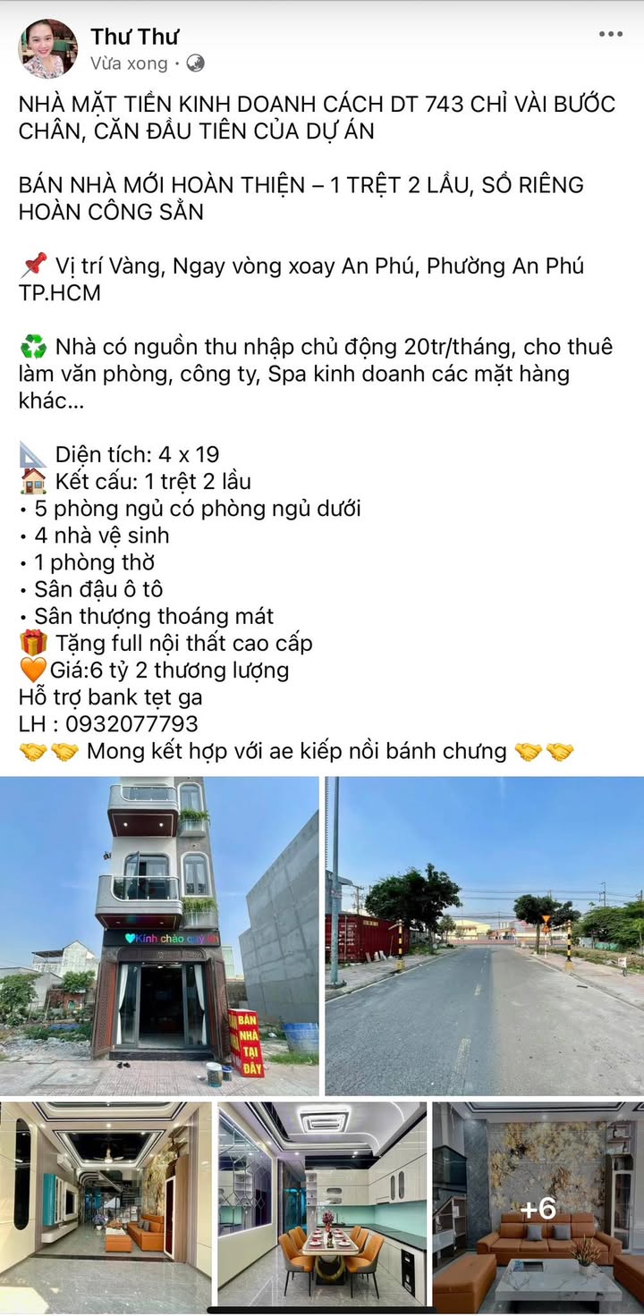 Nhà mặt tiền kinh doanh Phường An Phú 76m² giá 6.2 tỷ - Sổ riêng hoàn công, thu nhập 20 triệu/tháng!