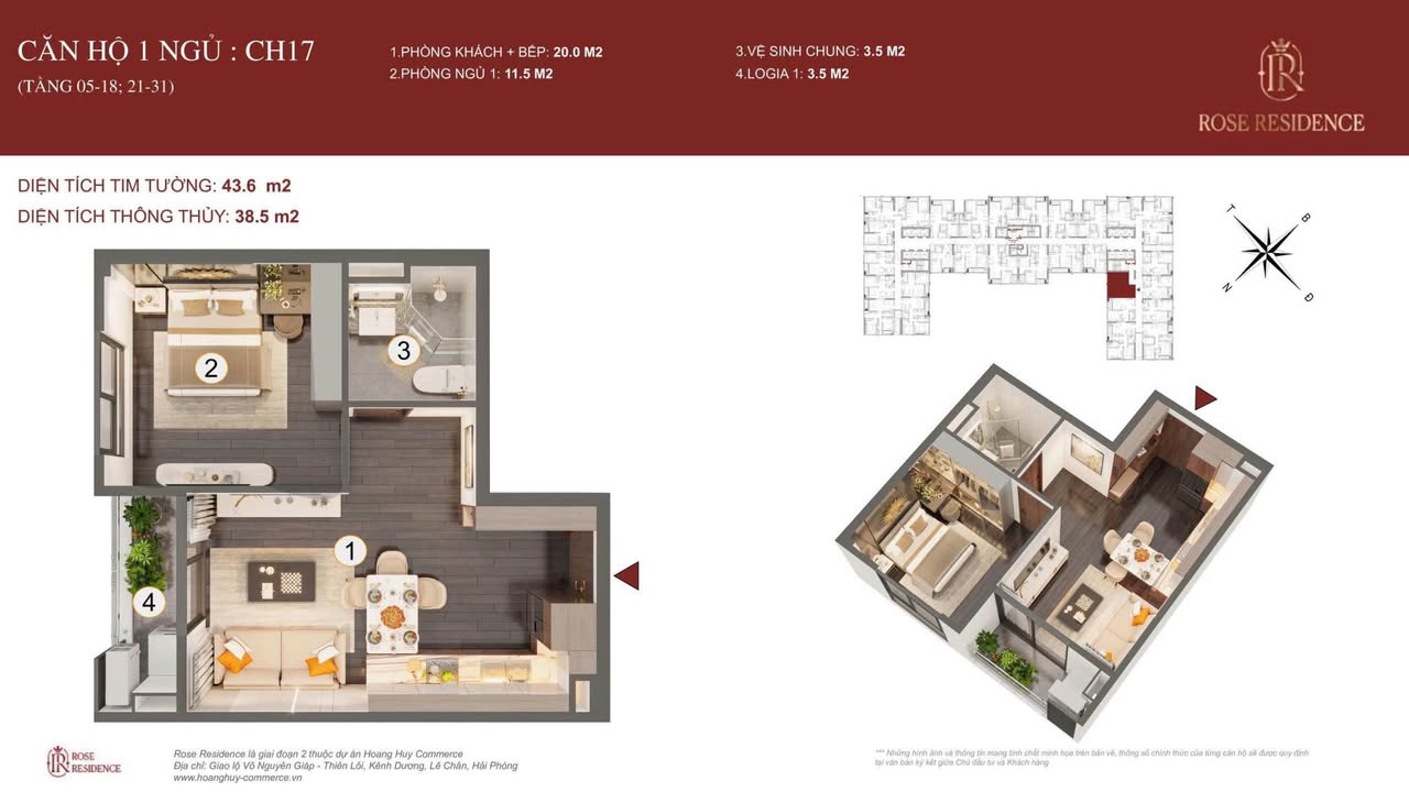 Căn hộ Hoàng Huy Rose Hải Phòng 39m² giá 1.8 tỷ - Chính chủ bán gấp!