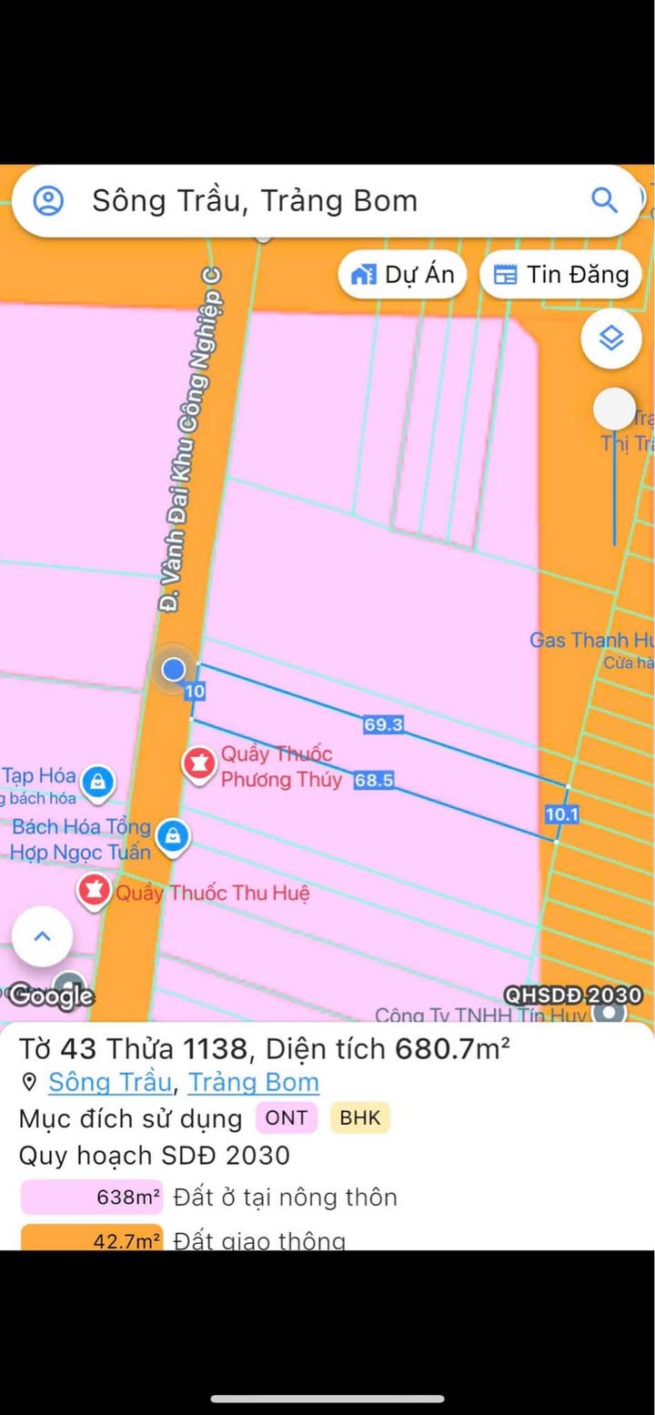 Đất nền đẹp 680m² mặt tiền chợ Salim Trảng Bom giá 5.5 tỷ - Đầu tư sinh lời ngay!
