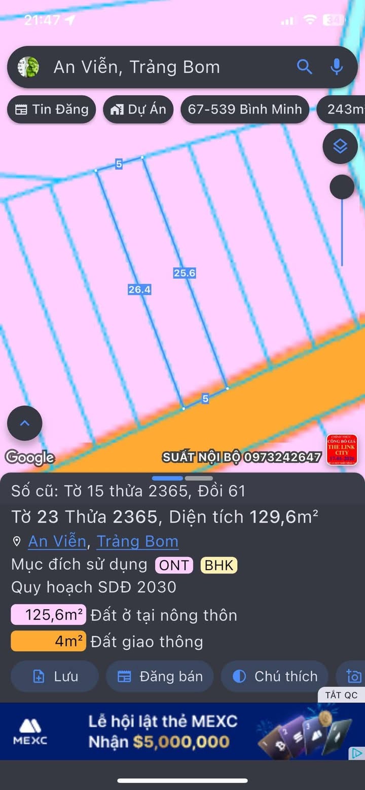 Đất thổ cư 130m² Xã An Viễn - Trảng Bom giá chỉ 900 triệu - Sổ đỏ chính chủ