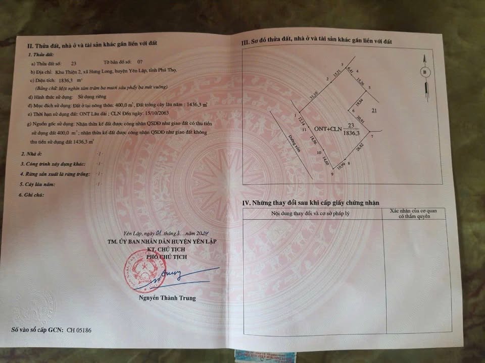 Đất nền Hưng Long Yên Lập 1836m² giá 1 tỷ - Cơ hội sở hữu siêu phẩm!